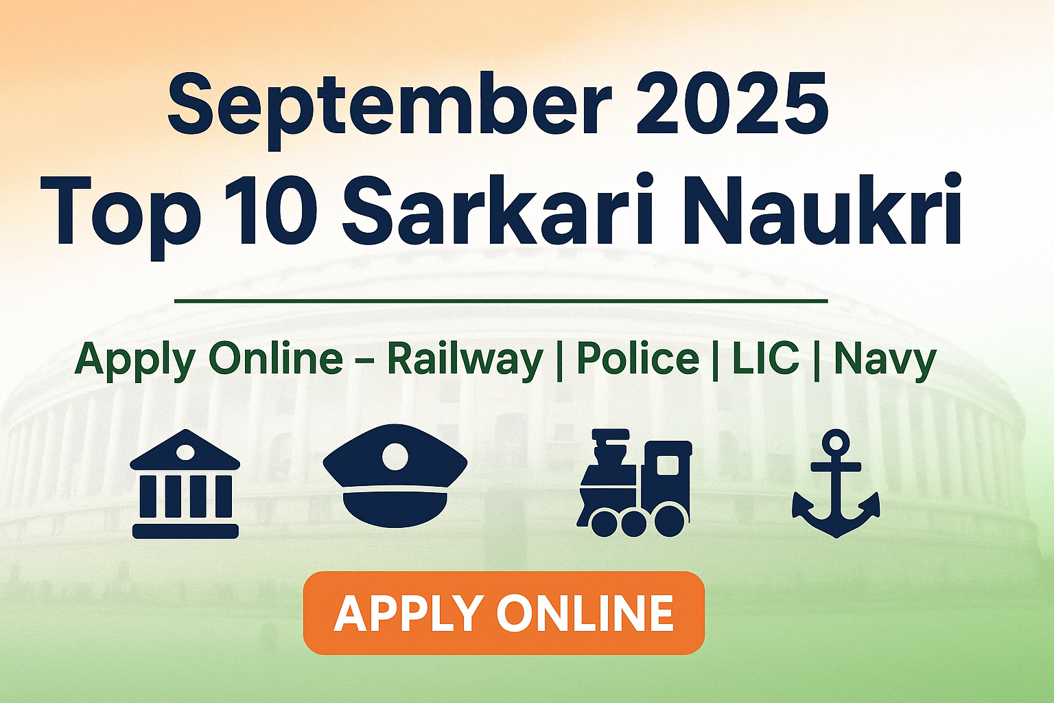 September 2025 Sarkari Naukri - Top 10 Government Jobs Vacancies in India | Railway, Police, LIC, Navy Recruitment Updates